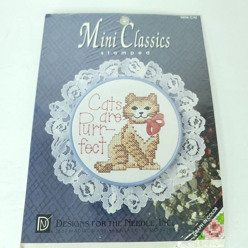 Designs for the Needle Stamped Cross Stitch Kit 3606 Cat New Mini Classics